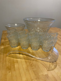 Wexford Glass Bowl Punch Set + 18 Mugs - Vintage
