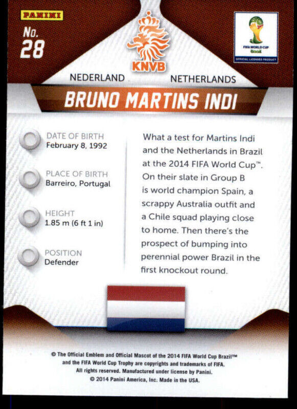 2014Panini Prizm World Soccer Bruno #28 Martins Indi Netherlands dans Art et objets de collection  à Longueuil/Rive Sud - Image 2