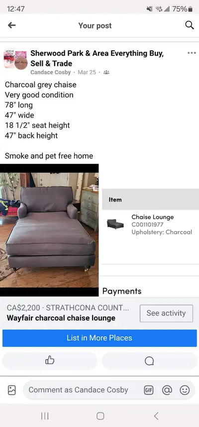 Grey oversized chaise, View more