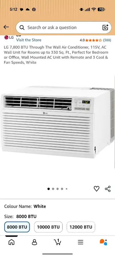 LG 7,800 BTU Through The Wall Air Conditioner, View more