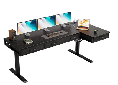 L Shaped Electric Standing Desk with Drawers and power, View more