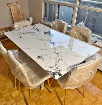 Premium Marble Dining Table – Modern Gold Look, View more