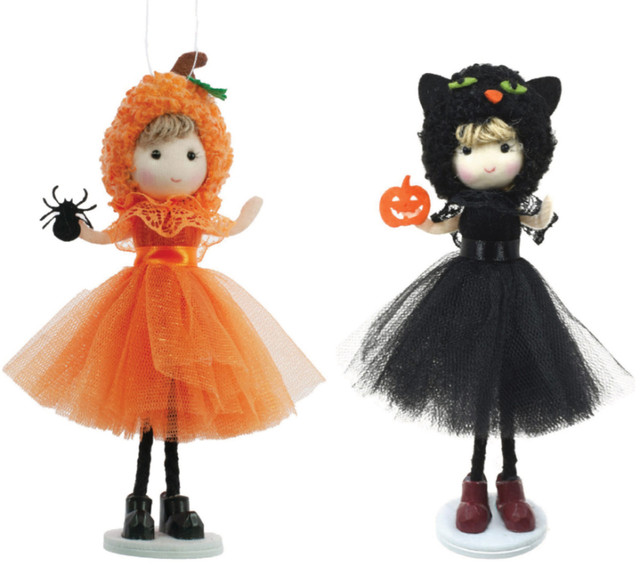 Pumpkin Girl + Black Cat Doll Ornaments (2) Halloween Decor NEW in Toys & Games in City of Toronto