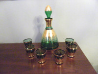 Vintage Bright Green and Gold Gilt Liqueur decanter