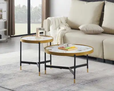 Brand New in Box. Pick up in Vaughan. Marble top Round table sets in black gold and white Confirm or...