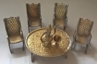 Vintage Brass Dollhouse Miniature Dining Set