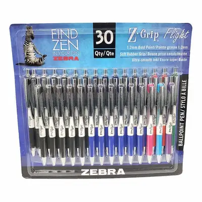 I am selling a brand new, factory-sealed pack of 30 Zebra Z-Grip Flight ballpoint pens, featuring a...