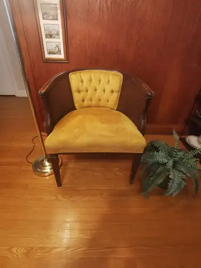 Chair Classic Styling wide with tufted velour upholstery vintage, View more