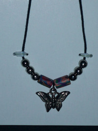 Butterfly Pendant Necklace from estate on leather chain