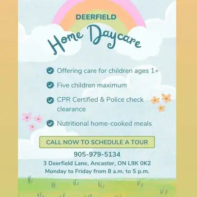 We have one open spot available at the end of June 2026. Please call 905-979-5134 to book an intervi...