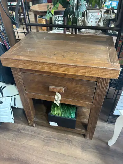 teak side table / night stand 1 drawer ribbed teak 30”Hx25.5”, View more