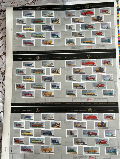 Canada Stamp Souvenir Sheet of 75 stamps, 1996. 1996 Historic Land Vehicles. Uncut press sheet of 75...