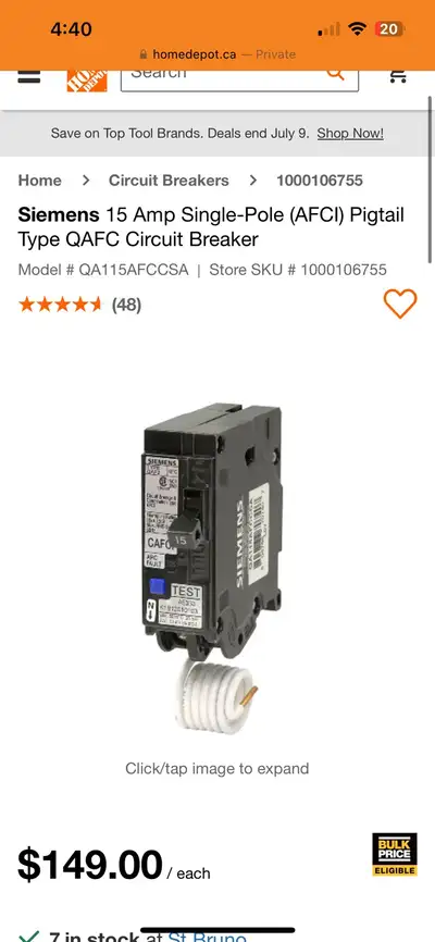 Siemens 15 Amp Breaker, View more