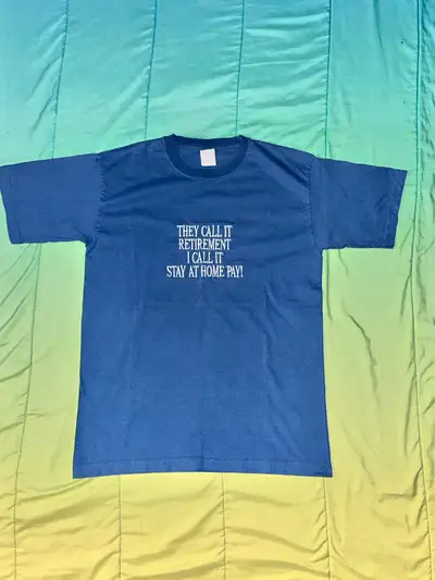 graphic t shirt size large blue retirement humour , View more