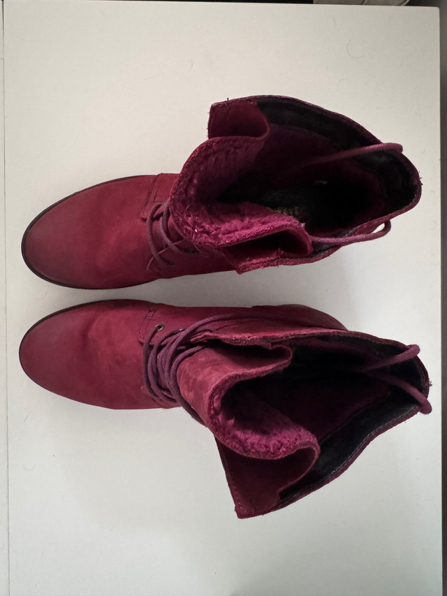 Ankle Red Leather Boots in Women's - Shoes in Calgary - Image 3