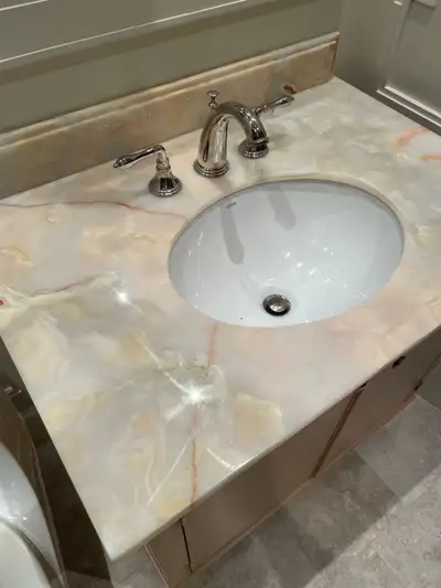 Custome onyx vanity with solid polished nickel hardware all incl, View more