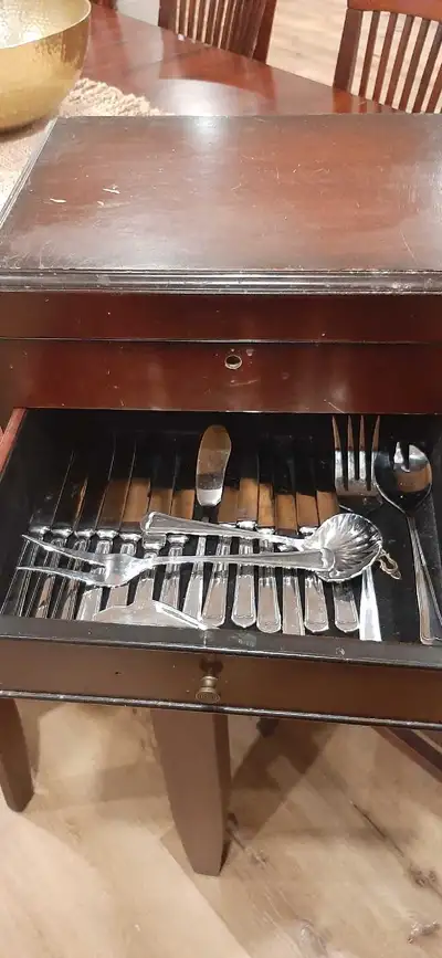 Bello Inox Silver Plated Cutlery Set- Whole Set of Cutlery in a wooden Bombay chest- $250