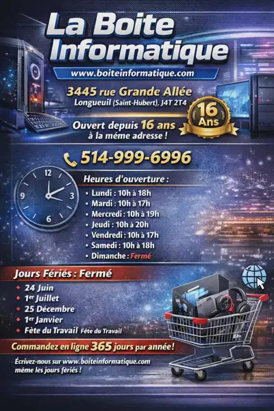 Réparation • Vente • Achat • PC sur mesure • Laptop, View more