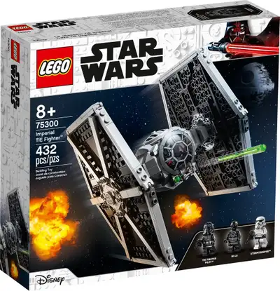 Build your own replica of the iconic Imperial TIE Fighter with this Lego Star Wars set, model 75300,...
