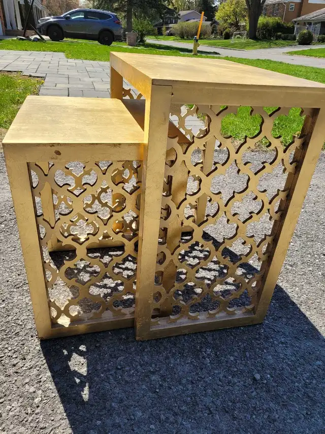 Gold leaf wooden end tables - set in Other Tables in Ottawa - Image 5