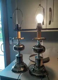 Pair of brass plated table lamps (no shades)