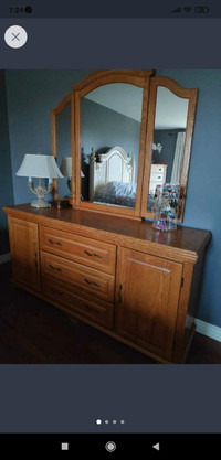 Wooden Dresser and mirror solid oak