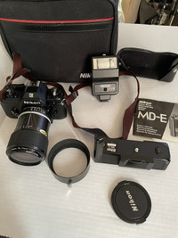 Nikon EM with black case and accessories
