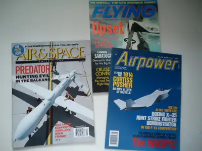 Aircraft and space, flying, military magazines. take all 3. 7 bux. Text or call only, 204 291-2730....