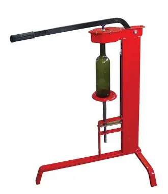 corker is 36" tall with a longer articulated arm for easier corking for 375ml. to 1.5L bottle size