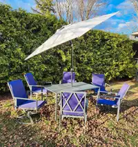 Patio Table with 6 Chairs, Cushions and Umbrella