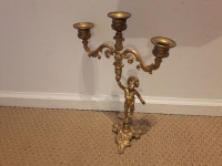 Vintage Cherub Candelabra / Vintage Brass Three Arm Candle Holde