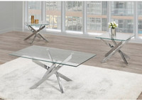 Classic Glass & Chrome Coffee & End Tables Set!!