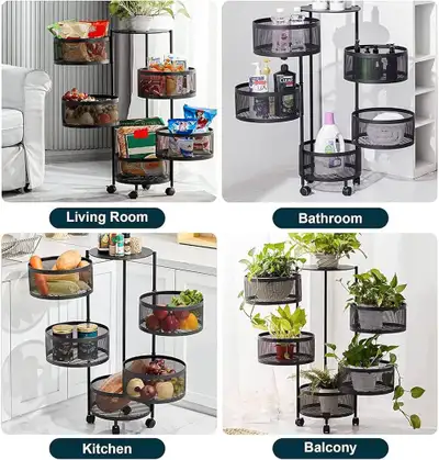 Round Rotating Storage Basket Mesh Storage Rack Vegetable Fruit , View more