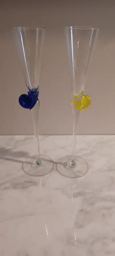2 Unique Murano Art Glass Snail Crystal Champagne Flutes 12"H, View more