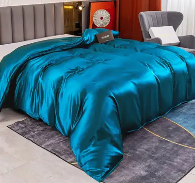 Silksilky Teal Duvet Cover with fitted sheet-King, View more