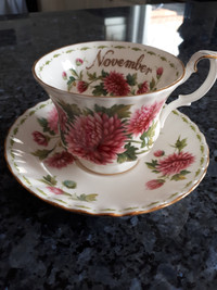 Royal Albert 'Flower of the Month' November Teacup Saucer Set