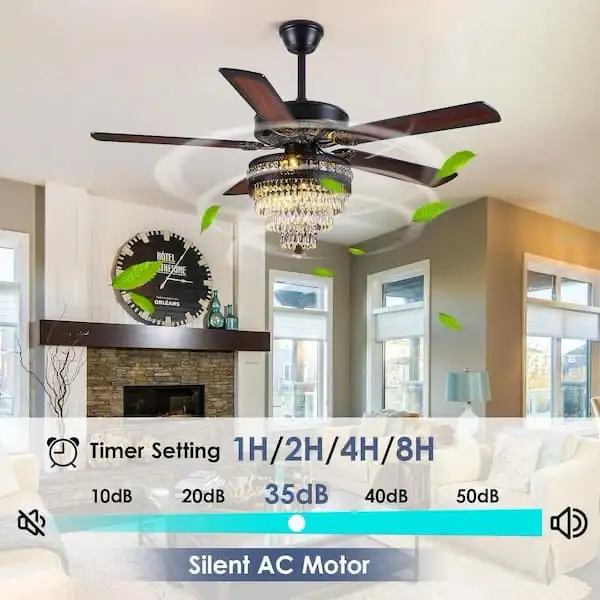 52 in. Indoor Crystal Chandelier Black Ceiling Fan Fandelier wit in Indoor Lighting & Fans in Markham / York Region - Image 4