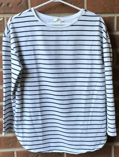 H & M Black and White Striped Boat Neck Top: Ladies, View more
