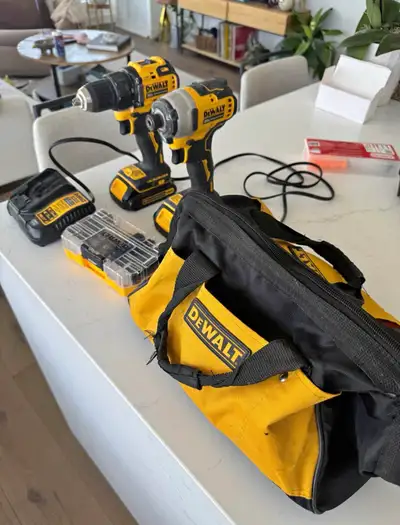 DEWALT drill set + drill bits -FREE DELIVERY, View more