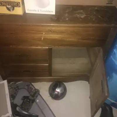 Antique oak, wash stand with a cupboard for chamber pot. Needs lots of work but look at the price.