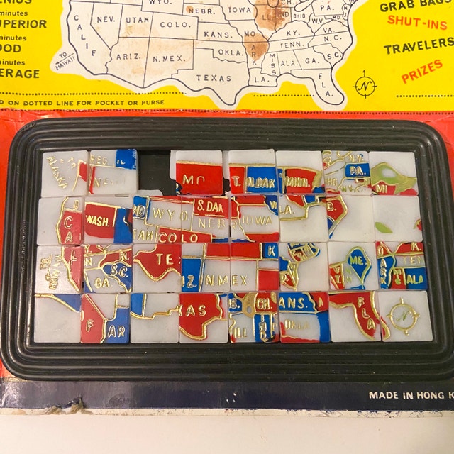 Vintage Puzzle Map of US Sliding Interlocking Squares Map of USA Arts