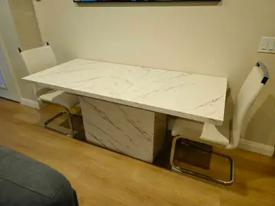 White Faux Marble Dining Table Set, View more