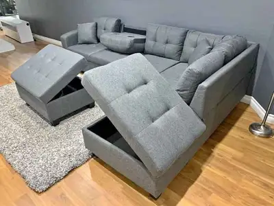 Sectional Fabric Sofa Available with Free Delivery + Ottoman , View more