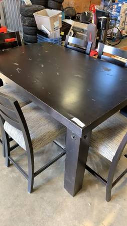 BAR TABLE + 6 CHAIRS - HARDWOOD in Dining Tables & Sets in Delta/Surrey/Langley