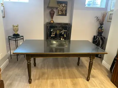 Custom build Wooden Dining Table with Tempered Glass Top, View more