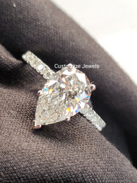 2.30 Carats Pear Cut Diamond Hidden Halo Engagement Ring 14kGold