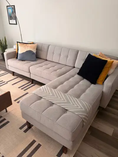 Gus Modern Jane 2 Bi-Sectional Sofa - Bayview Silver / Walnut, View more