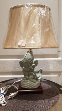 Vintage Asian Gold Fish Carp Table Lamp - New Shade