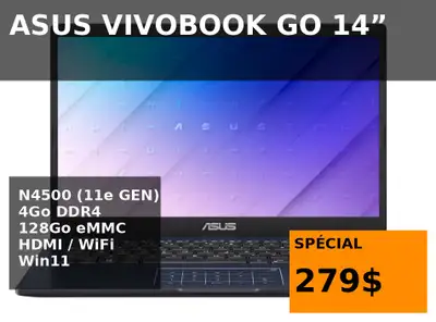  ASUS VivoBook Go 14” Intel Celeron N4500 4Go DDR4 128Go eMMC, View more