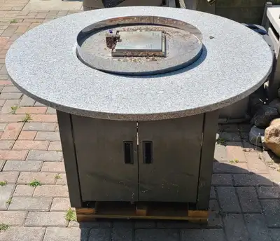 comes with colorful marbles for rocks. sold as is fire table, fire pit